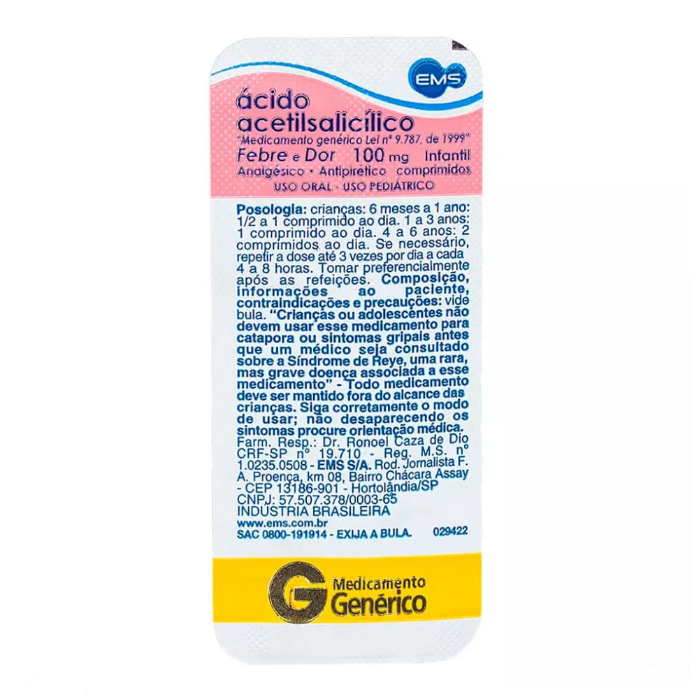 ACIDO ACETILSALICILICO 100MG C/200 INFANTIL