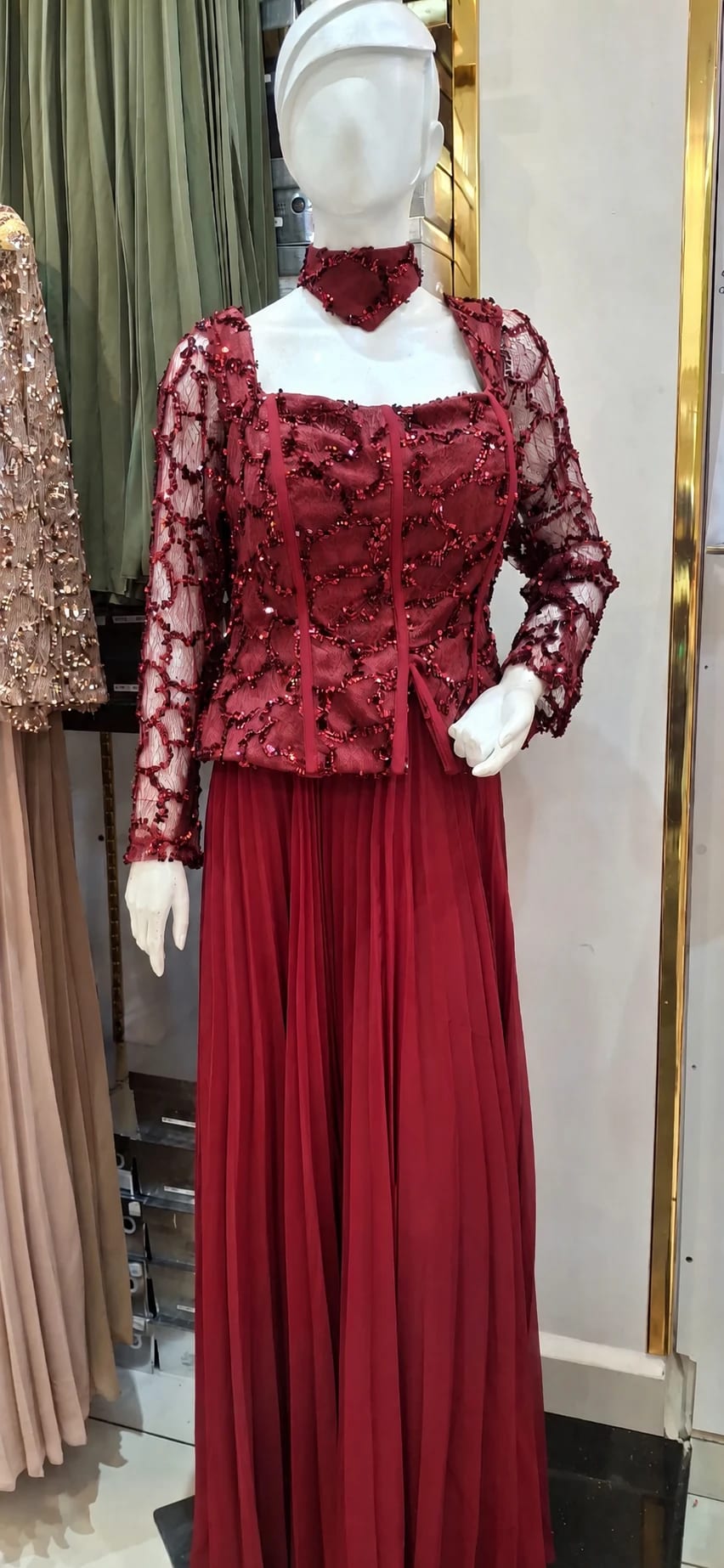 dk-057 — فستان سهرة بصديري دانتيل مرصع