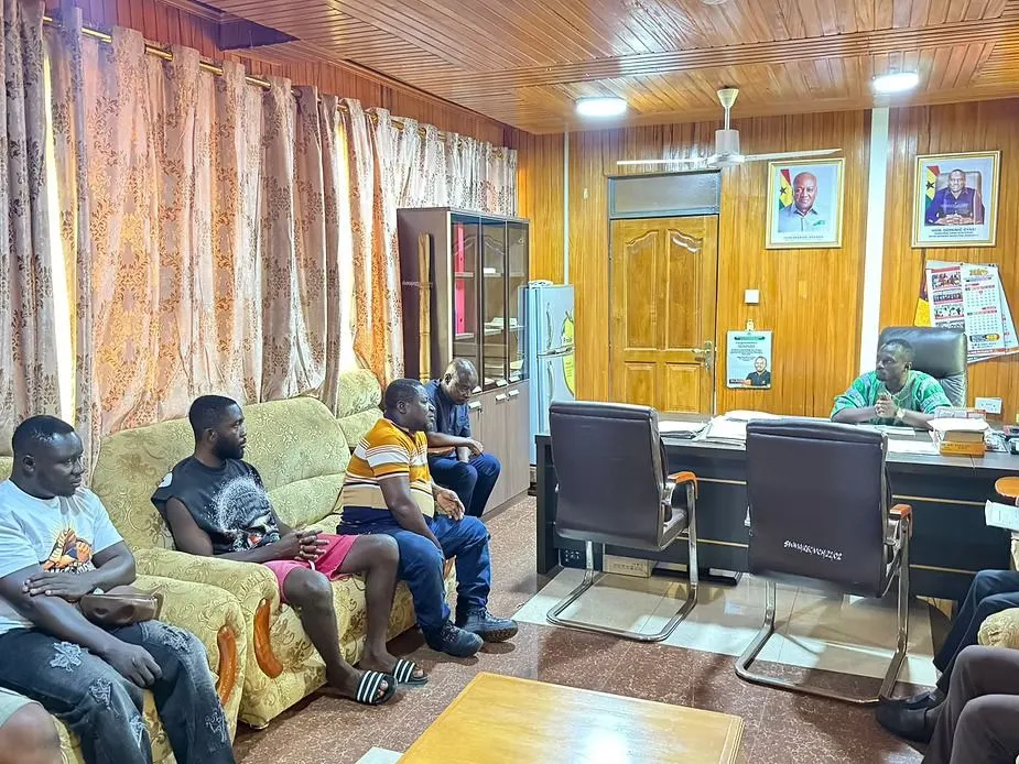 Hon. Dominic Gyasi meeting executives of the Pragyia Riders Association in Sefwi Wiawso