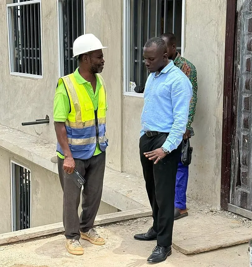 Hon. Dominic Gyasi inspecting construction work at the Wiawso Government Hospital maternity block