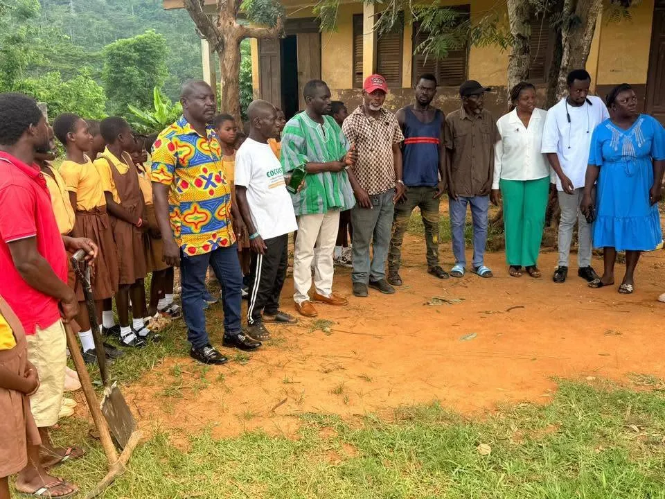 Sod-cutting ceremony for a three-unit classroom block at Ntretreso M/A Basic School