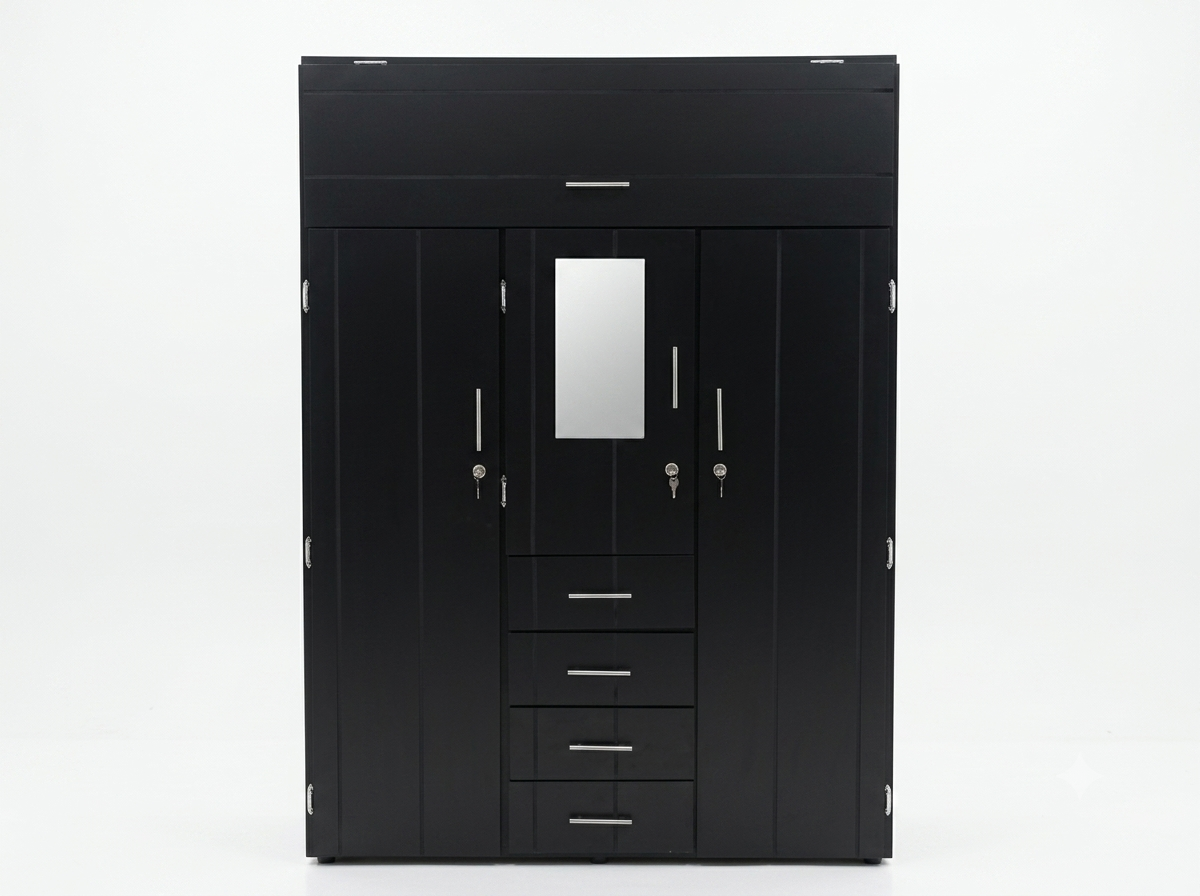 Closet de 3 puertas negro 4 gabetas con espejo