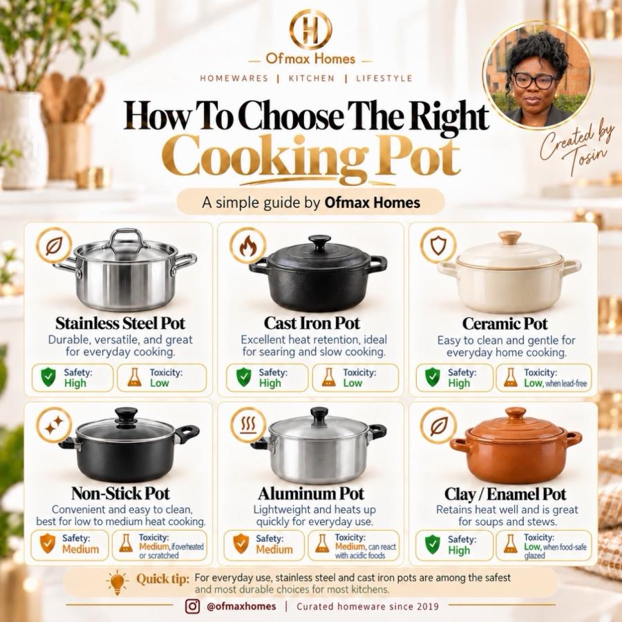 A SIMPLE GUIDE BY OFMAX HOMES | THE COOKING POT EDITION 🍲 Did you know that the type of cooking pot you use can make a