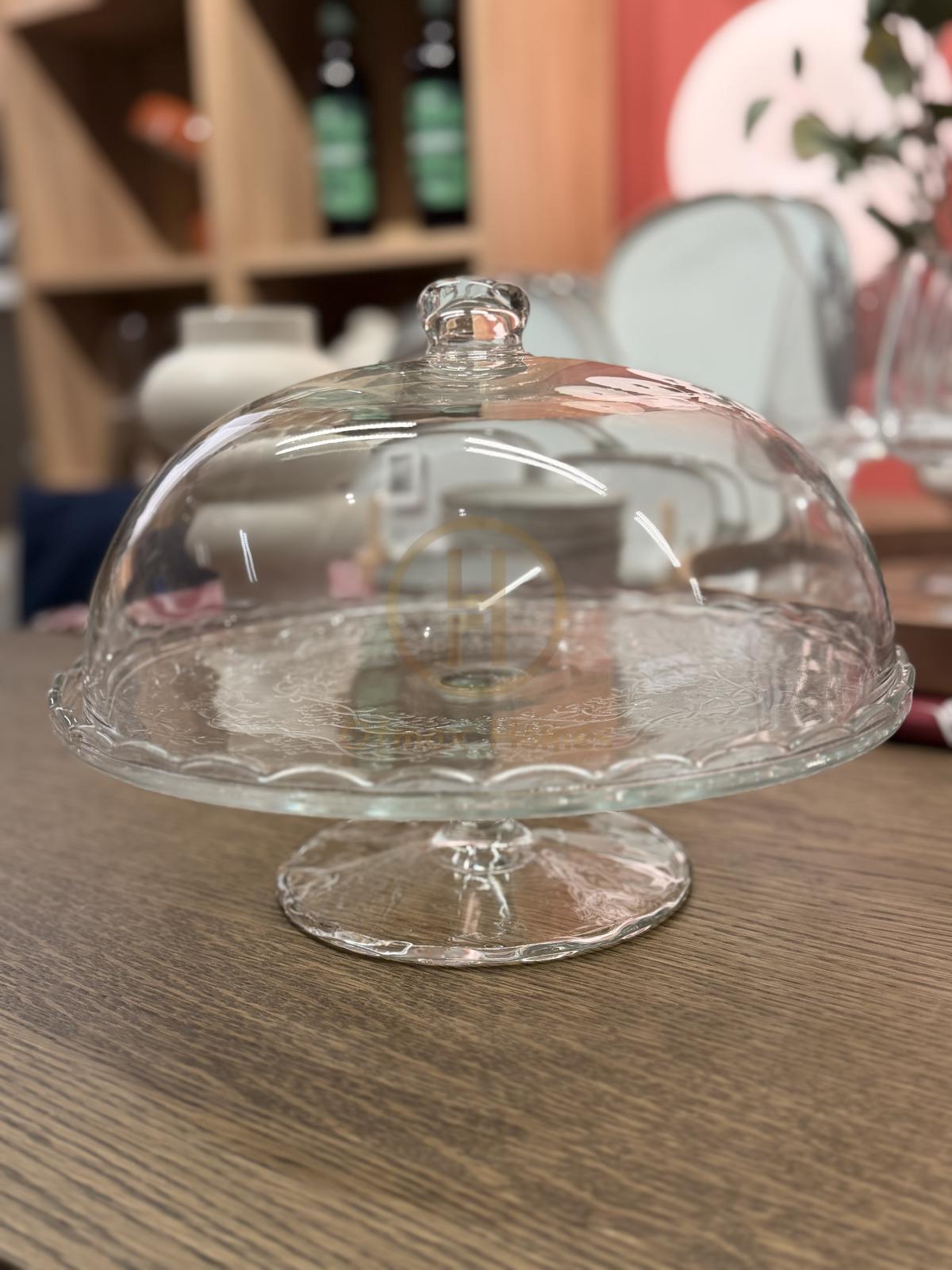 Serving stand with lid, clear glass, 29 cm