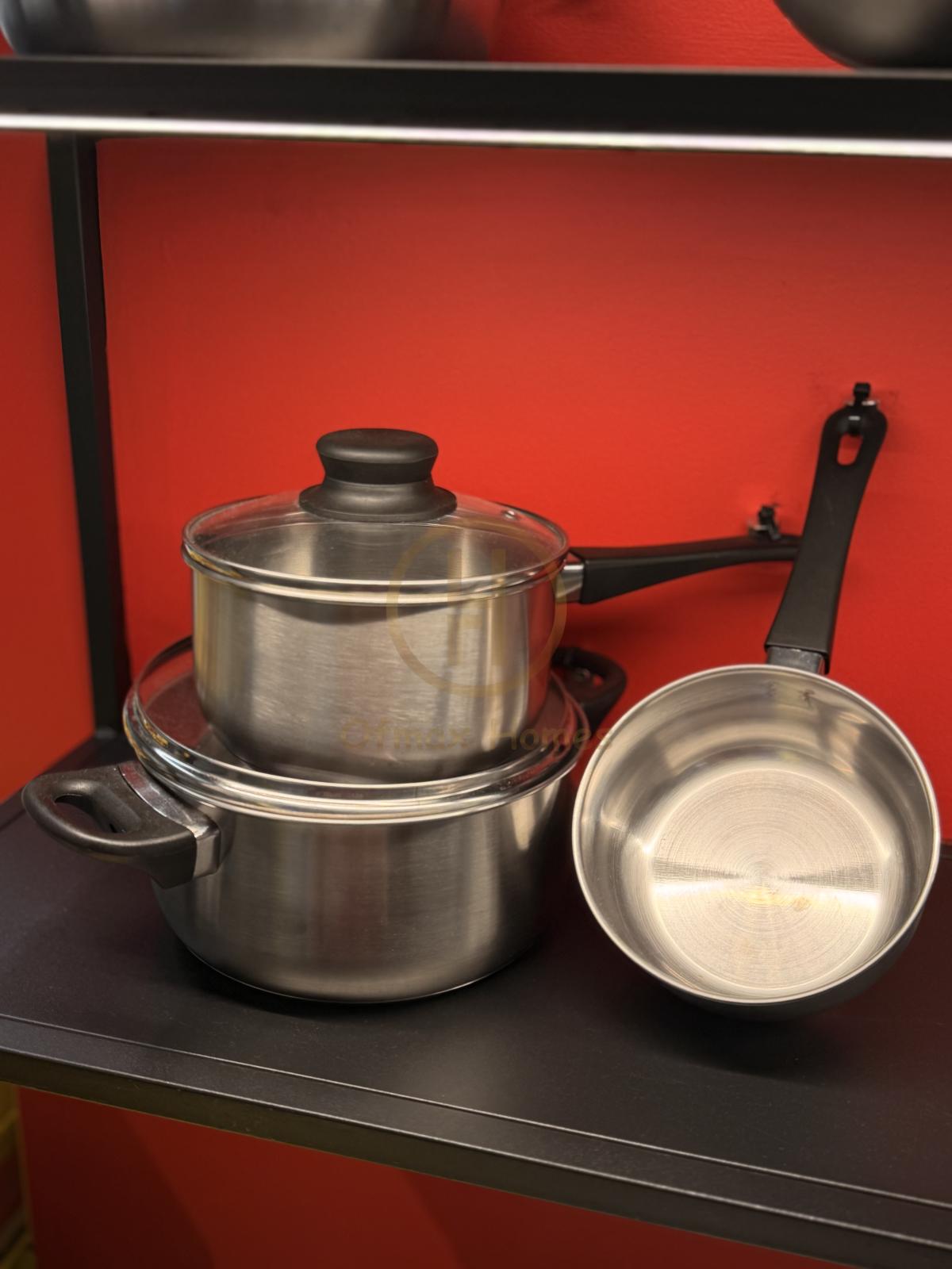 Cookware set, 5-piece, glass & stainless steel