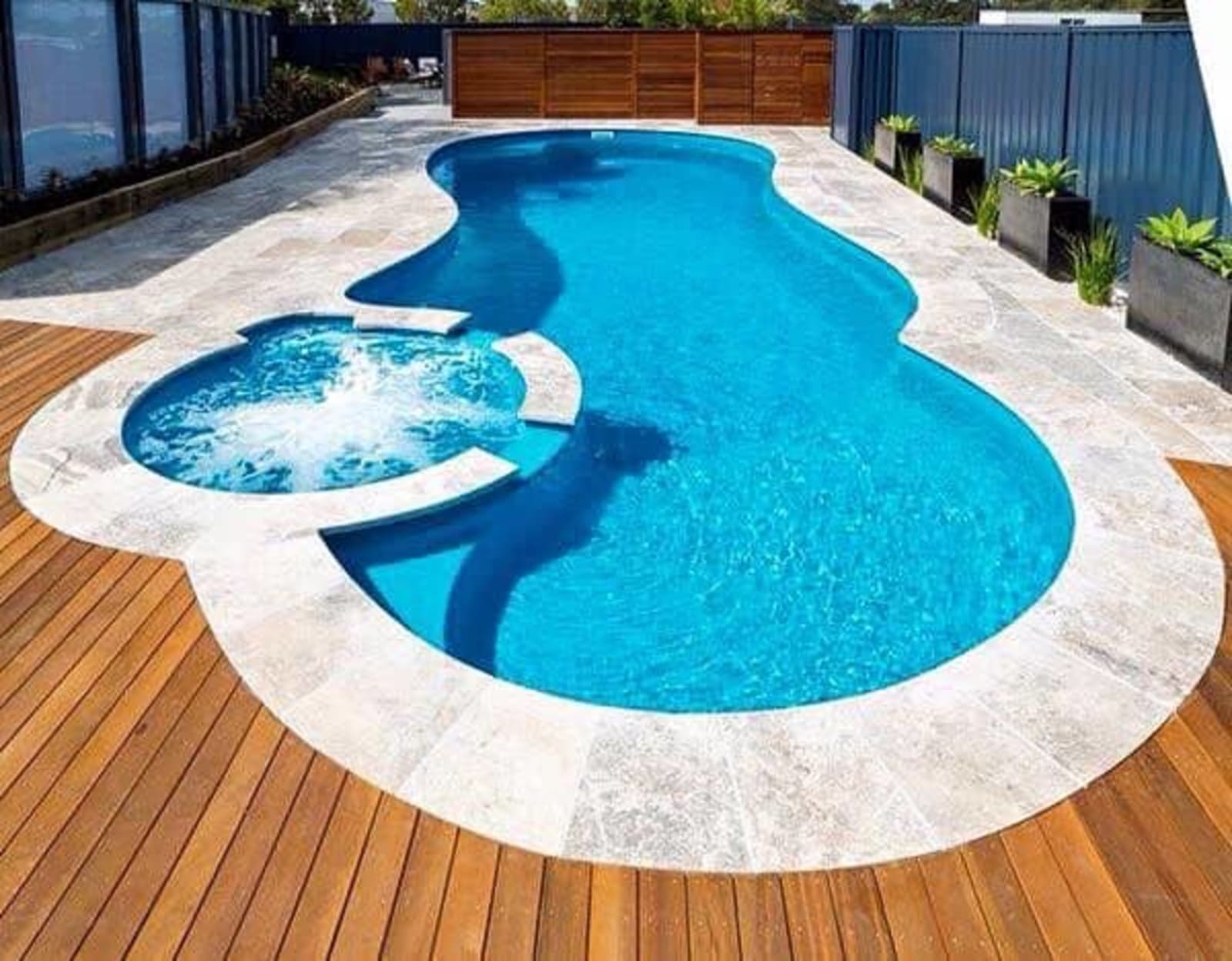 Pool and spa finished with hardwood decking