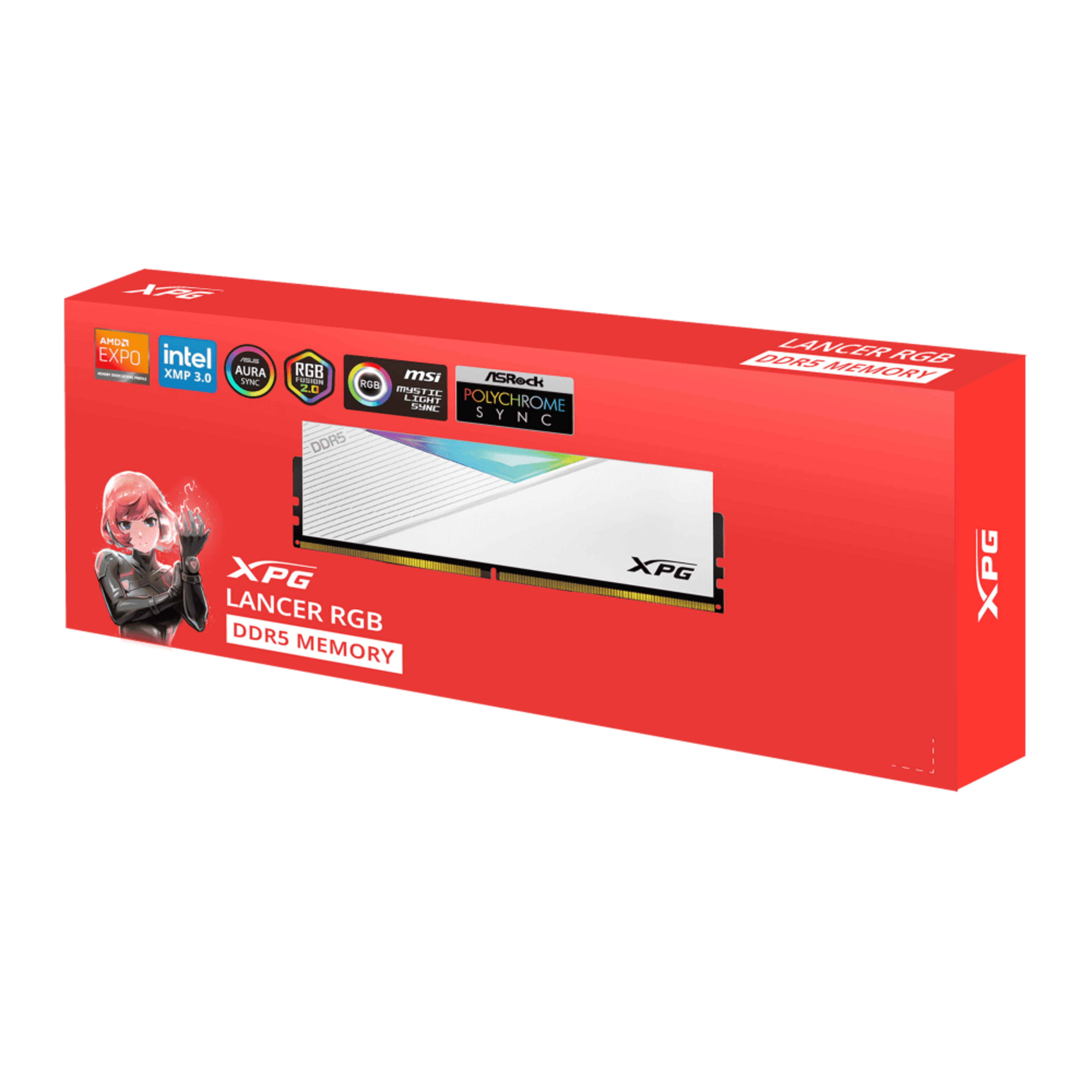 XPG 64GB 6000MHz LANCER BLADE DDR5 DESKTOP RGB ( Dual Pack 32 x 2 ) (WHITE) (CL 30-40-40) - Main Image XPG 64GB 6000MHz LANCER BLADE DDR5 DESKTOP RGB ( Dual Pack 32 x 2 ) (WHITE) (CL 30-40-40) - Main Image