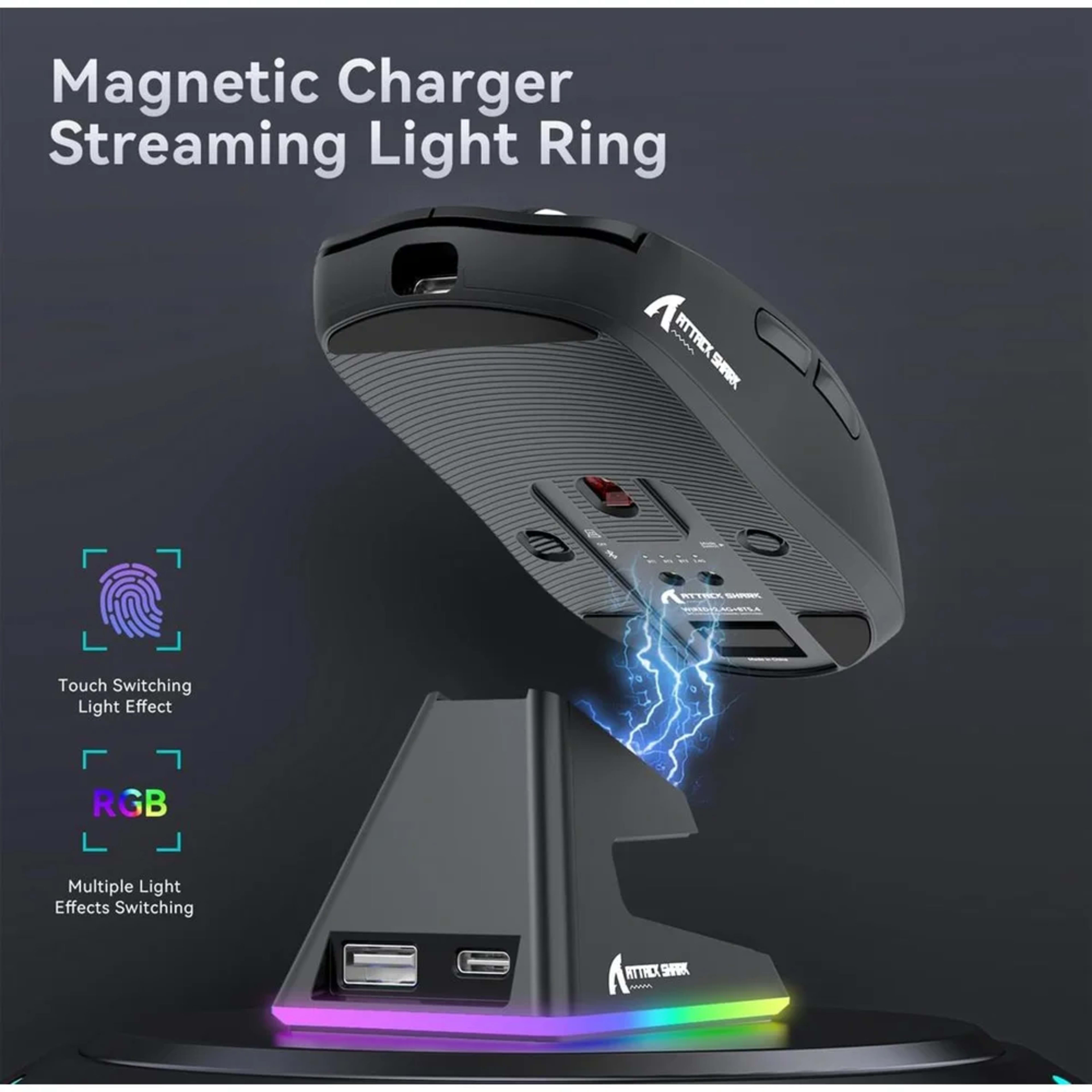 Attack SharkX6 Wireless Three Modes Gaming Mouse With Charging Dock Black 4 Attack SharkX6 Wireless Three Modes Gaming Mouse With Charging Dock Black thumbnail 4