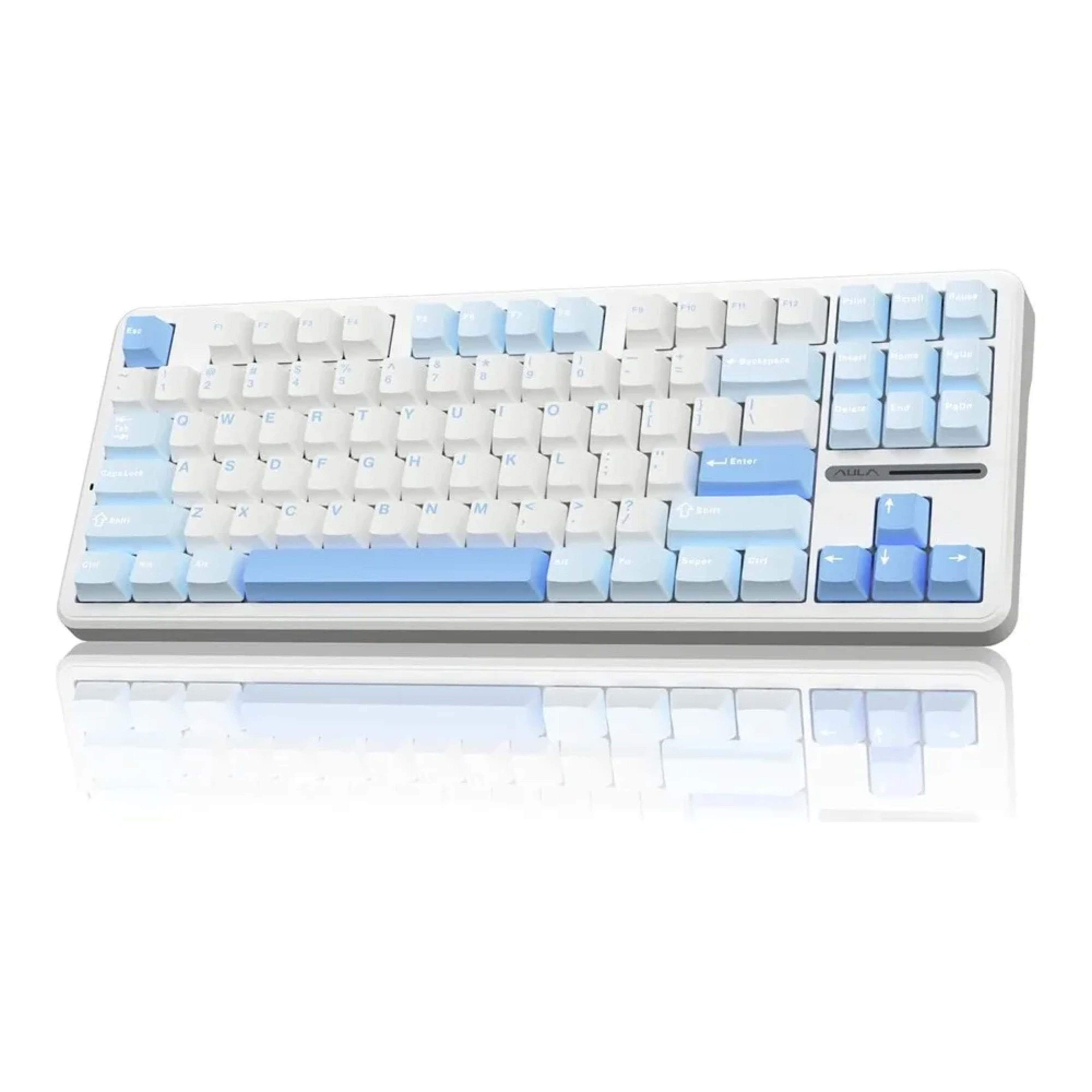 AULA F87 Blue+White+Dark Blue - Gray Wood Switch Wireless Mechanical Gaming Keyboard. - Main Image AULA F87 Blue+White+Dark Blue - Gray Wood Switch Wireless Mechanical Gaming Keyboard. - Main Image