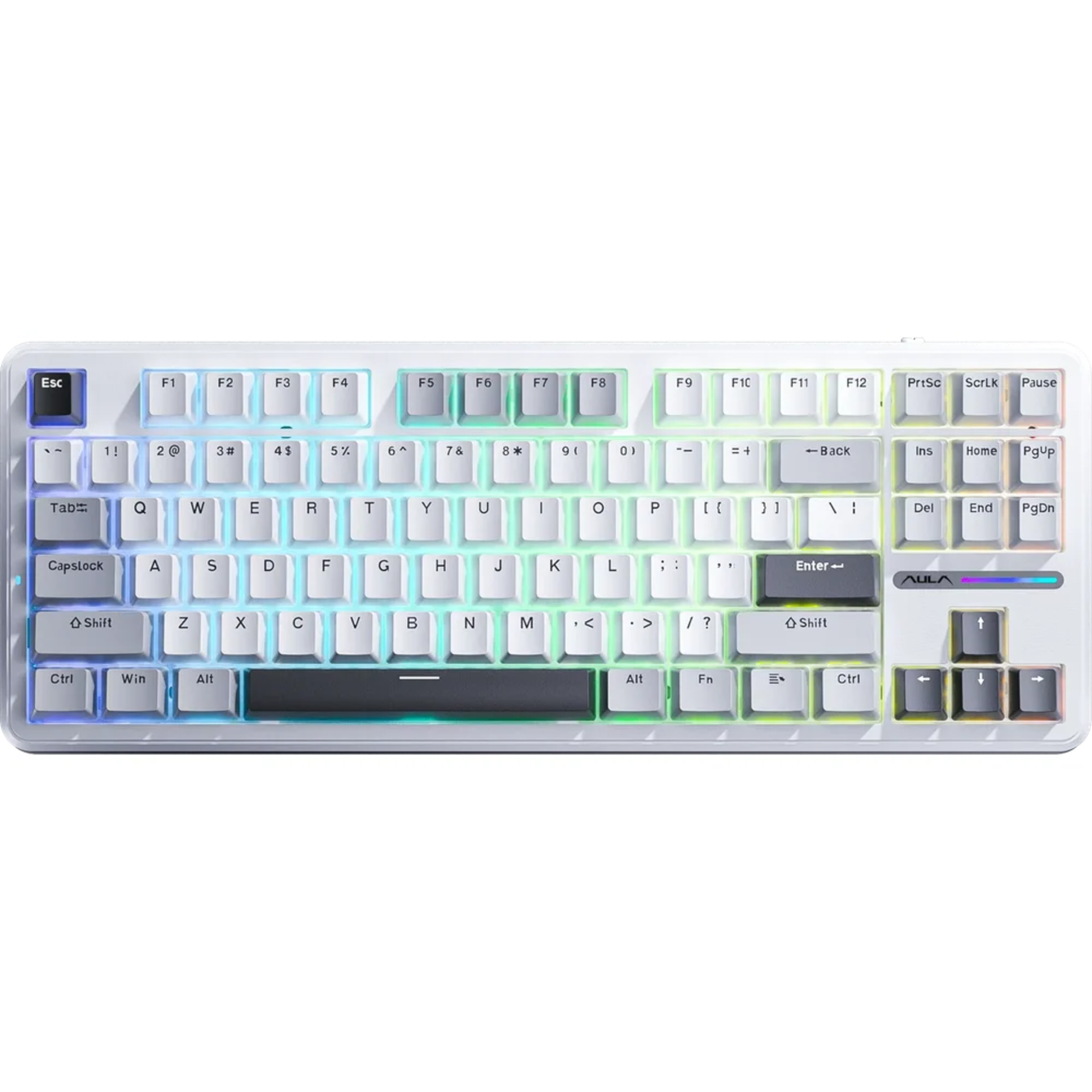 AULA F87 Blue+White+Purple - Gray Wood V3 Switch Wireless Mechanical Gaming Keyboard. - Main Image AULA F87 Blue+White+Purple - Gray Wood V3 Switch Wireless Mechanical Gaming Keyboard. - Main Image