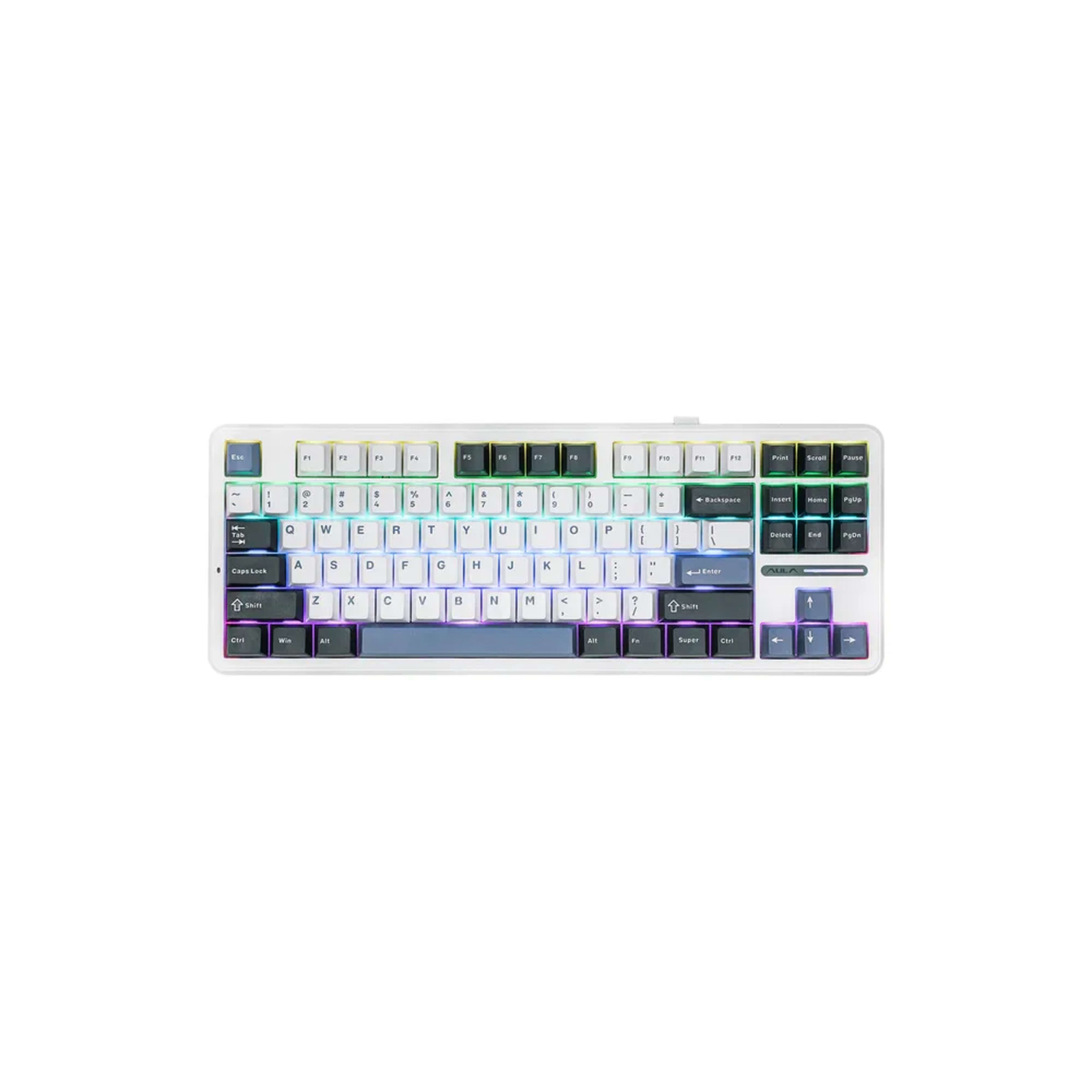 AULA F87 Pro White+Gray+Blue Graywood V4 Switch 80% RGB Wireless Mechanical - Main Image