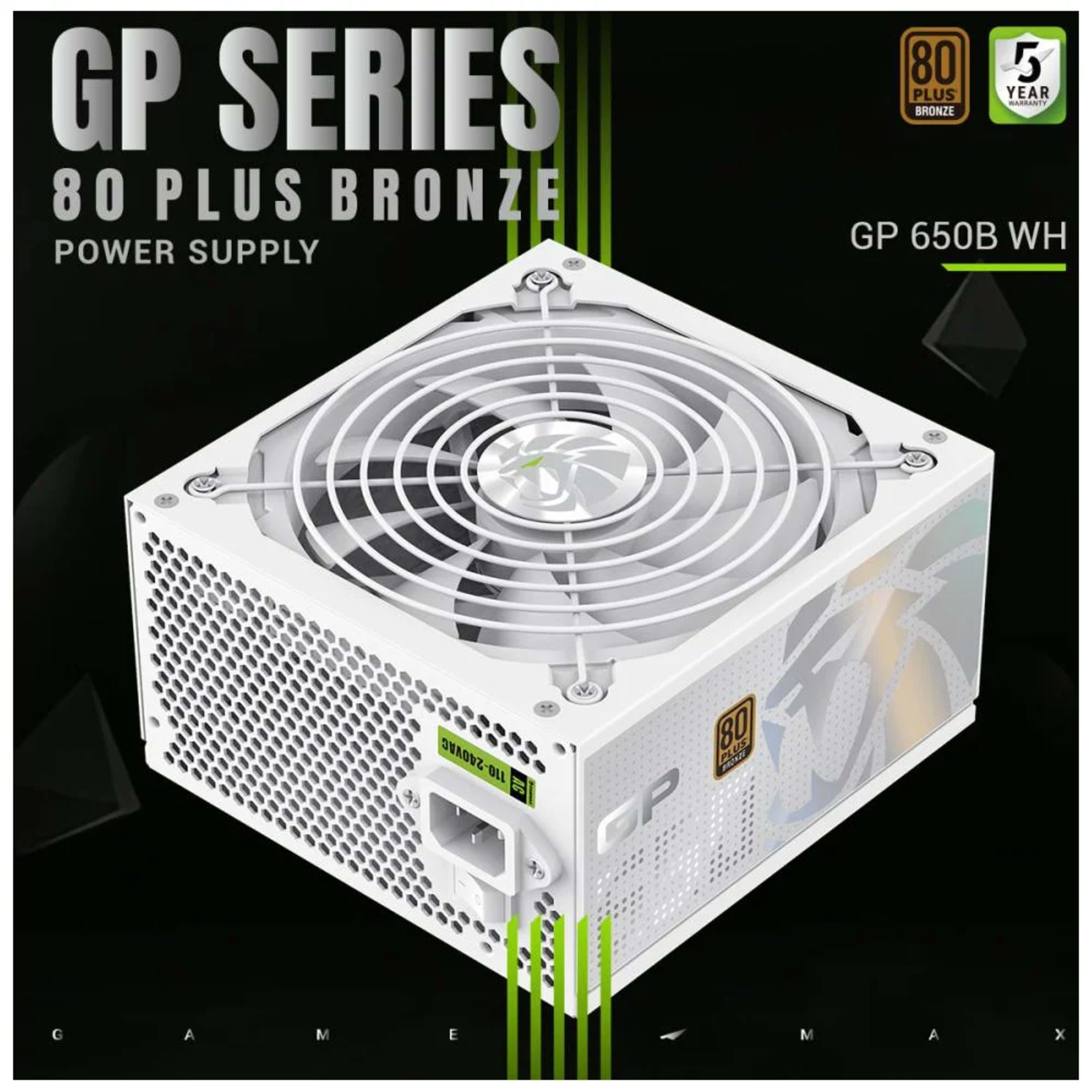 GameMax GP 650B HW 80+ Bronze Ultra-Stable, Smart Fan, and Premium Heat Dissipation Power Supply - White 4 GameMax GP 650B HW 80+ Bronze Ultra-Stable, Smart Fan, and Premium Heat Dissipation Power Supply - White thumbnail 4