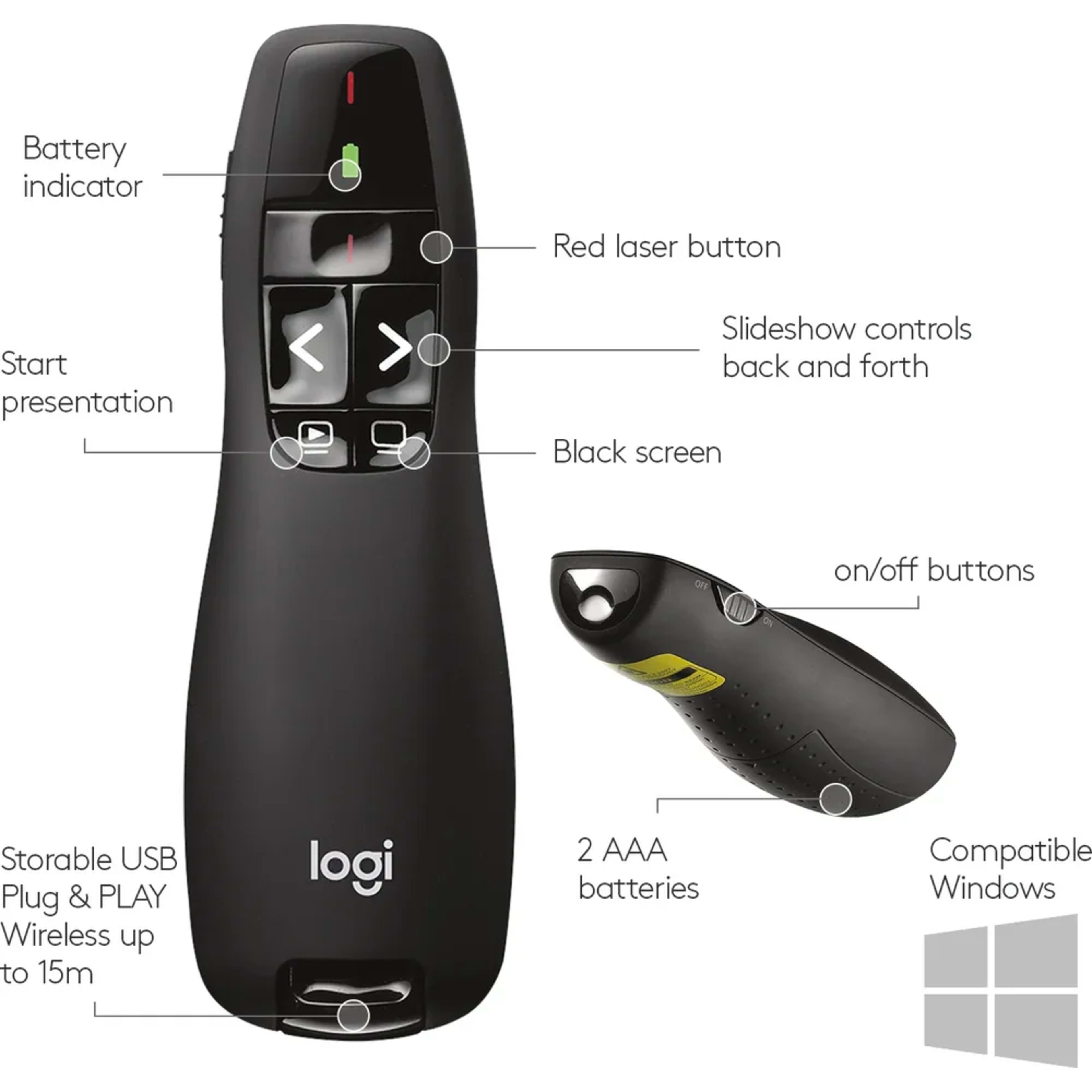 Logitech R400 Laser Presentation Remote, Red Laser Pointer 2 Logitech R400 Laser Presentation Remote, Red Laser Pointer thumbnail 2