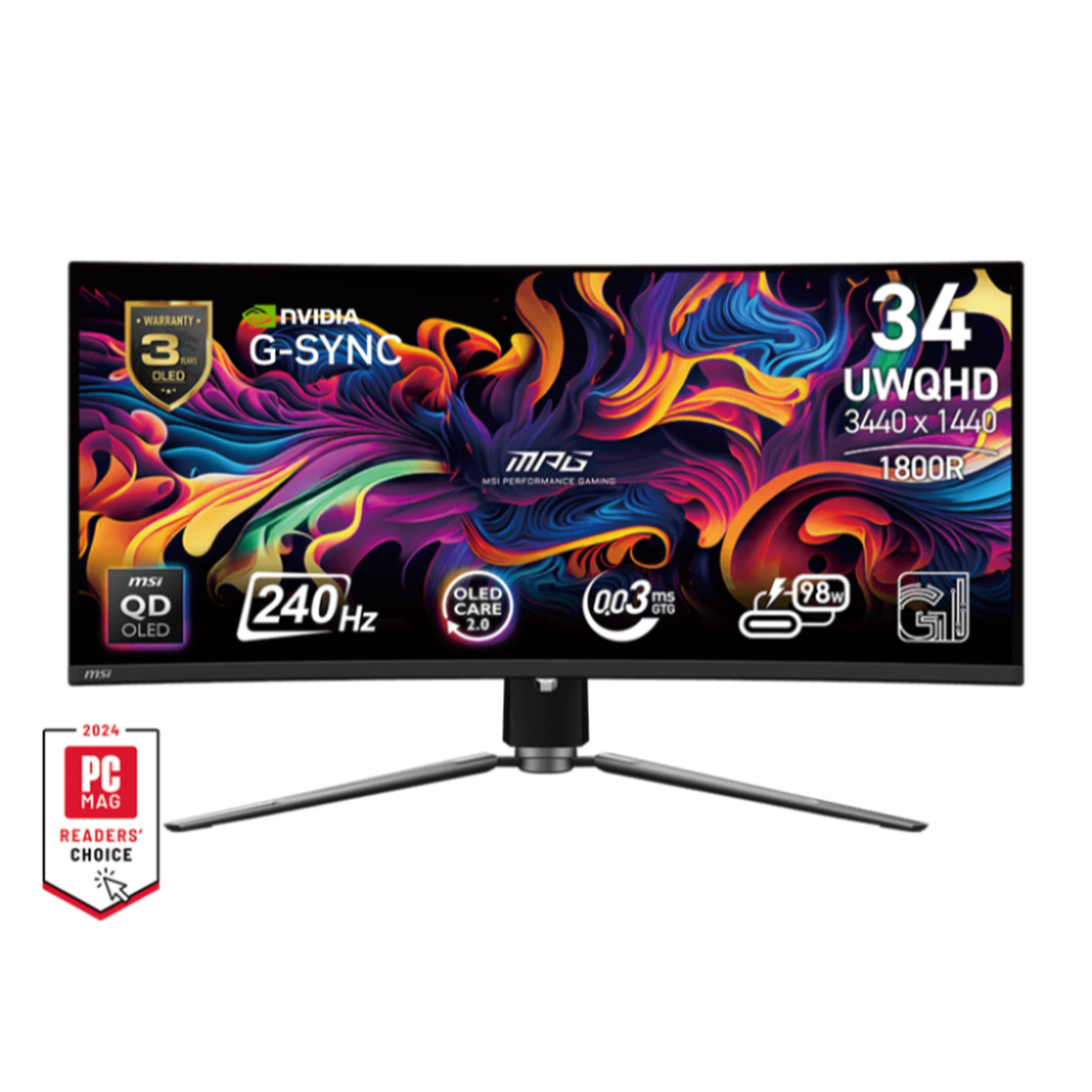 MSI MPG 341CQPX (QD O LED Panel, Res: 3440 x 1440 (UHD), 240Hz, 0.03ms GTG, G Sync ) Curved 5 MSI MPG 341CQPX (QD O LED Panel, Res: 3440 x 1440 (UHD), 240Hz, 0.03ms GTG, G Sync ) Curved thumbnail 5