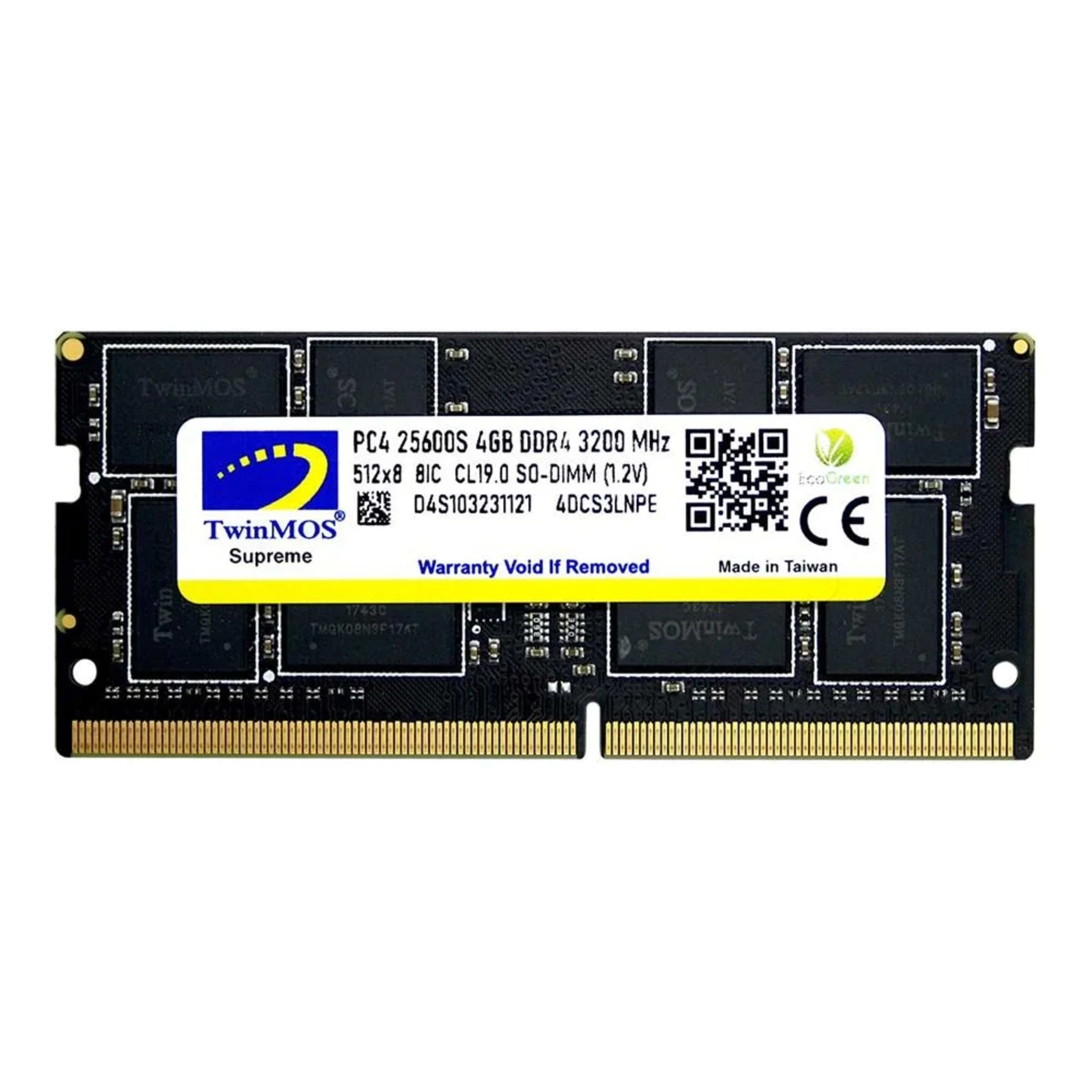Twinmos 4GB DDR4 3200MHz Laptop - Main Image Twinmos 4GB DDR4 3200MHz Laptop - Main Image