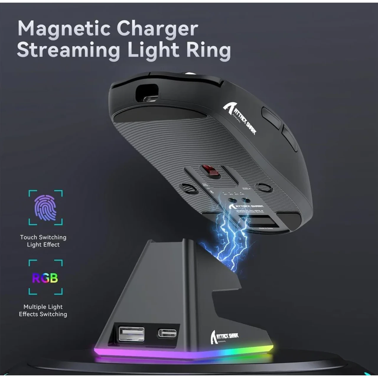 Attack SharkX6 Wireless Three Modes Gaming Mouse With Charging Dock Black - Main Image Attack SharkX6 Wireless Three Modes Gaming Mouse With Charging Dock Black - Main Image