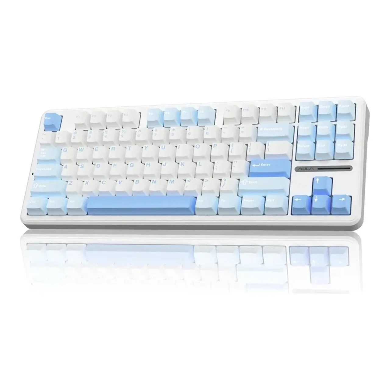 AULA F87 Blue+White+Dark Blue - Gray Wood Switch Wireless Mechanical Gaming Keyboard. - Main Image AULA F87 Blue+White+Dark Blue - Gray Wood Switch Wireless Mechanical Gaming Keyboard. - Main Image
