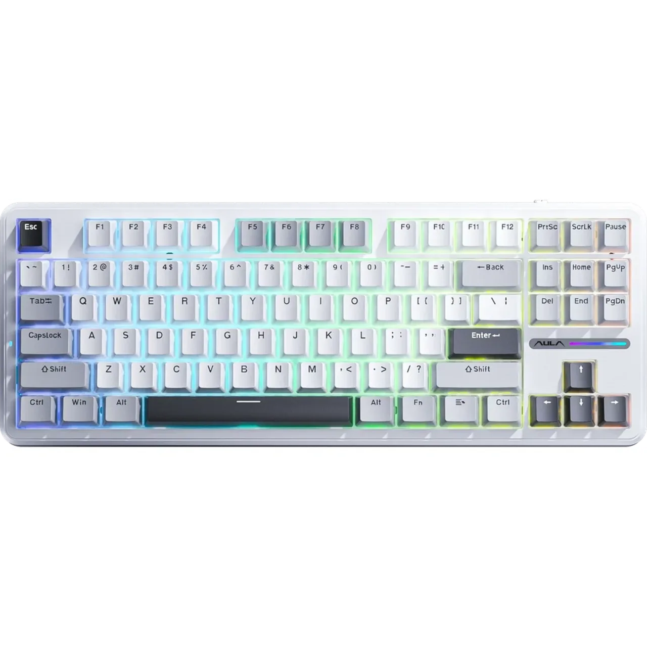 AULA F87 Blue+White+Purple - Gray Wood V3 Switch Wireless Mechanical Gaming Keyboard. - Main Image AULA F87 Blue+White+Purple - Gray Wood V3 Switch Wireless Mechanical Gaming Keyboard. - Main Image