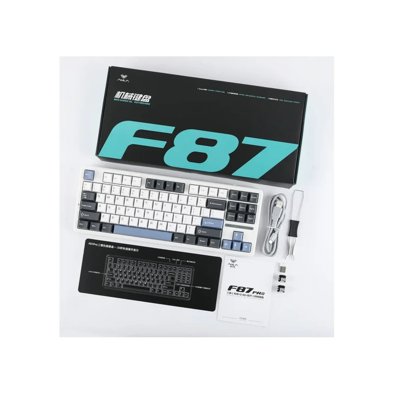 AULA F87 Pro White+Gray+Blue Graywood V4 Switch 80% RGB Wireless Mechanical 2 AULA F87 Pro White+Gray+Blue Graywood V4 Switch 80% RGB Wireless Mechanical thumbnail 2