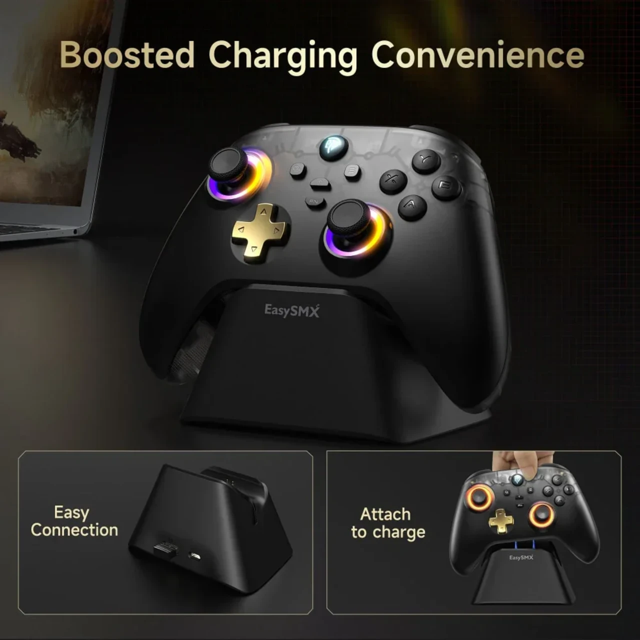 EasySMX® D05 Multiplatform Gaming Controller with Charging Dock, Hall Effect Joysticks and Triggers 5 EasySMX® D05 Multiplatform Gaming Controller with Charging Dock, Hall Effect Joysticks and Triggers thumbnail 5