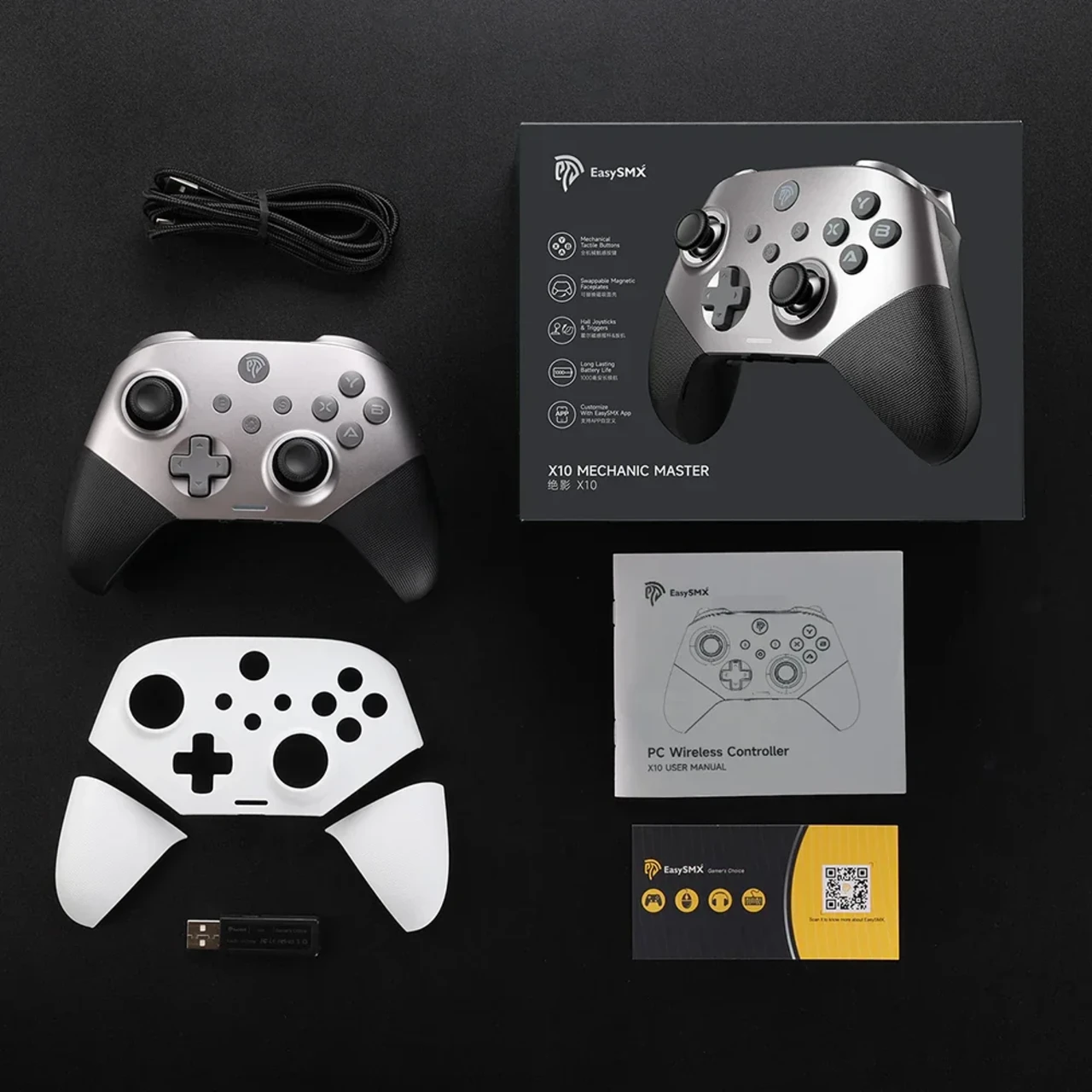 EasySMX X10 Controller with Mechanical Buttons and Hall Joysticks - Silver - Main Image