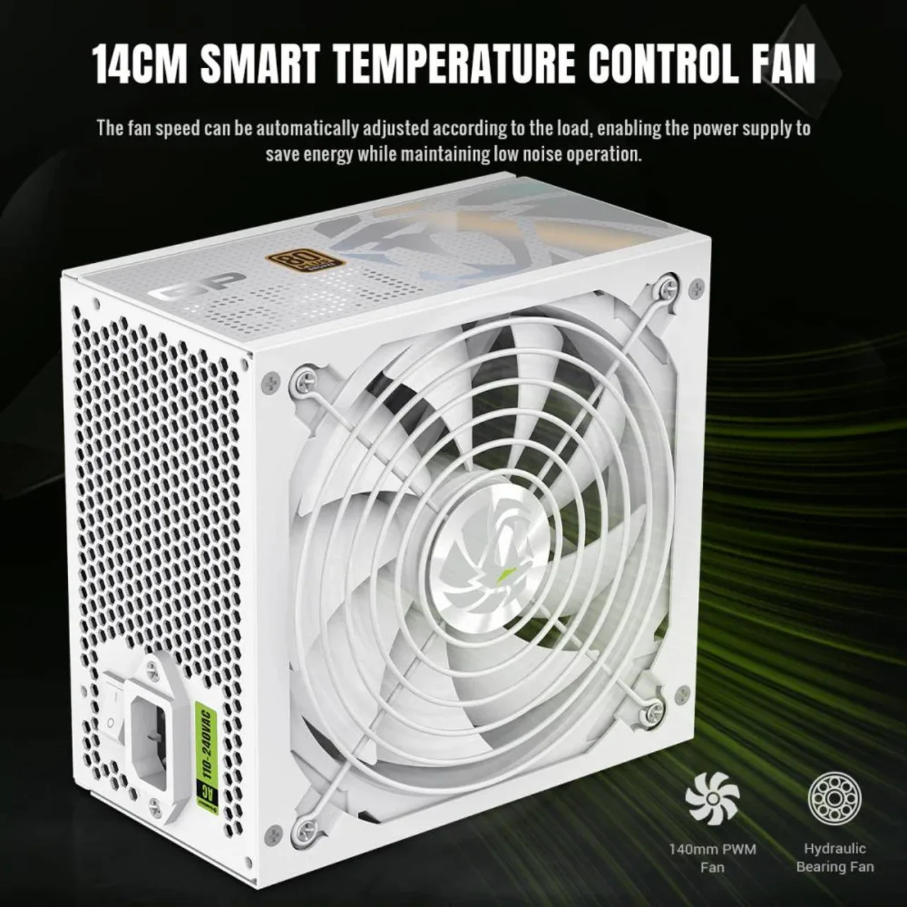 GameMax GP 650B HW 80+ Bronze Ultra-Stable, Smart Fan, and Premium Heat Dissipation Power Supply - White - Main Image GameMax GP 650B HW 80+ Bronze Ultra-Stable, Smart Fan, and Premium Heat Dissipation Power Supply - White - Main Image