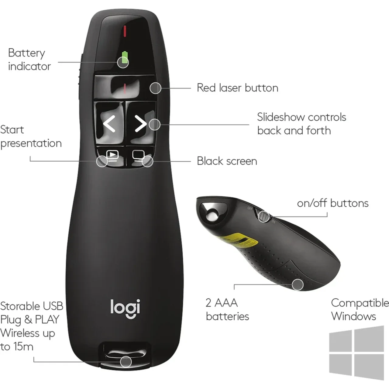 Logitech R400 Laser Presentation Remote, Red Laser Pointer 4 Logitech R400 Laser Presentation Remote, Red Laser Pointer thumbnail 4