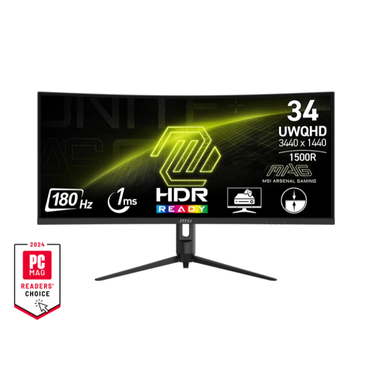  MSI  MAG 342CQR  E2 (VA Panel, Res: 3440 x 1440, 180Hz, 1ms MPRT, Adaptive - Sync ) Curved - Main Image