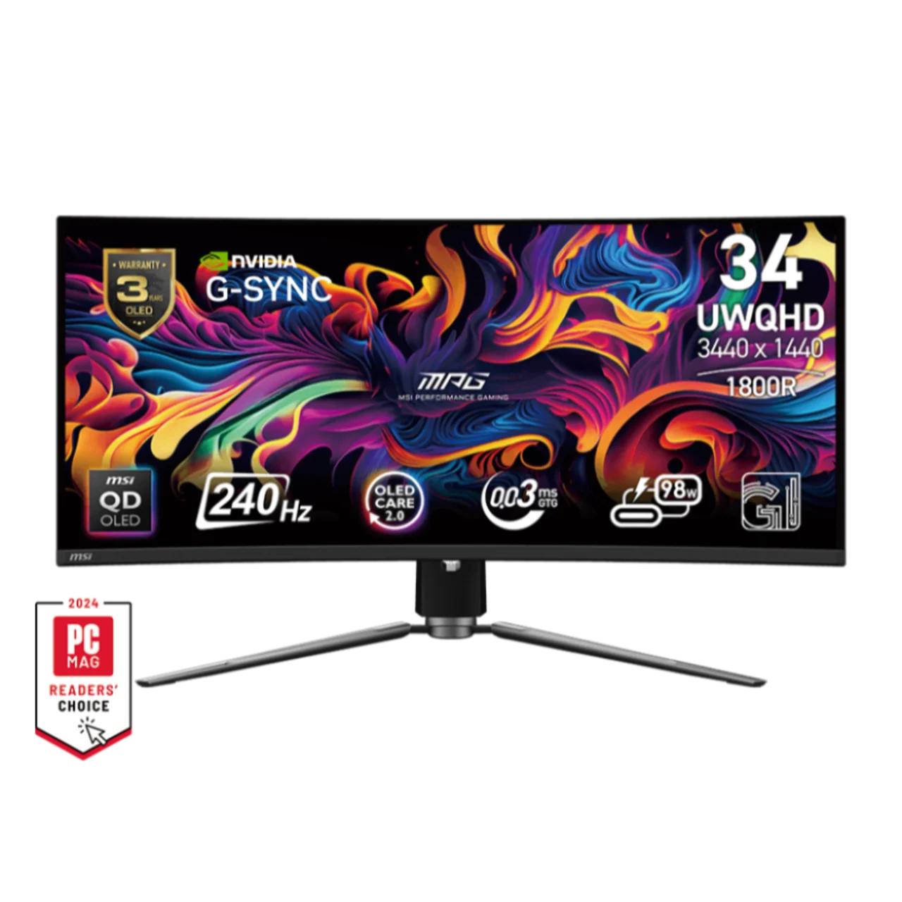 MSI MPG 341CQPX   (QD O LED Panel, Res: 3440 x 1440 (UHD), 240Hz, 0.03ms GTG, G  Sync )  Curved - Main Image