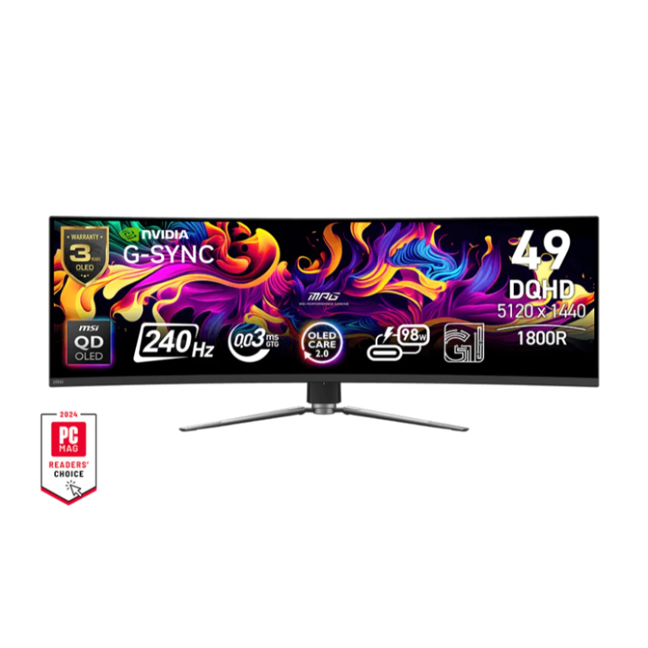 MSI  MPG 491CQPX  (QD O LED, Res: 5120 x 1440 (DQHD), 240Hz, 0.03ms GTG, Adaptive - Sync ) Curved - Main Image