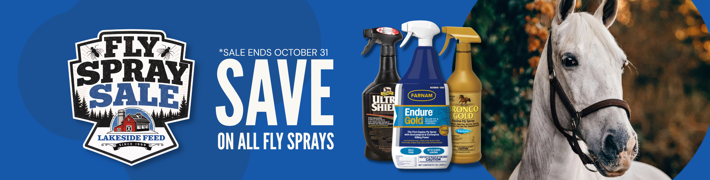 Fly spray promotion at Lakeside Feed — shop fly control products in stock