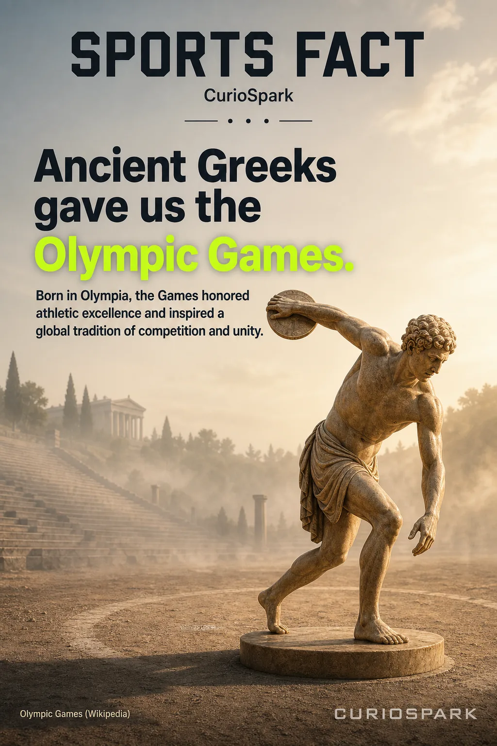 Infographic of ancient Greek discus thrower sculpture representing the Olympic Games.