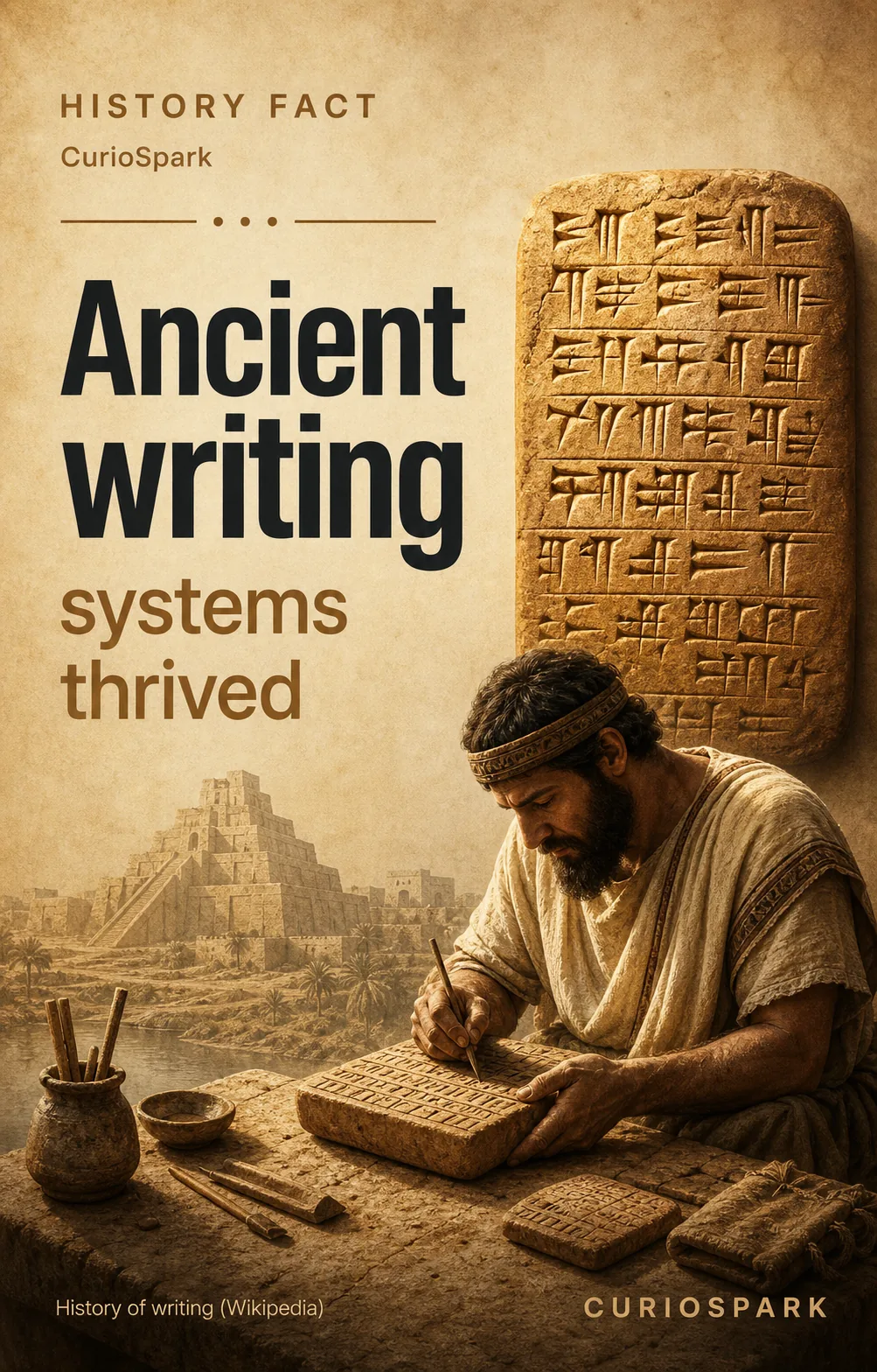 Ancient cuneiform writing tablet etched with symbols, highlighting early writing systems in Mesopotamia.