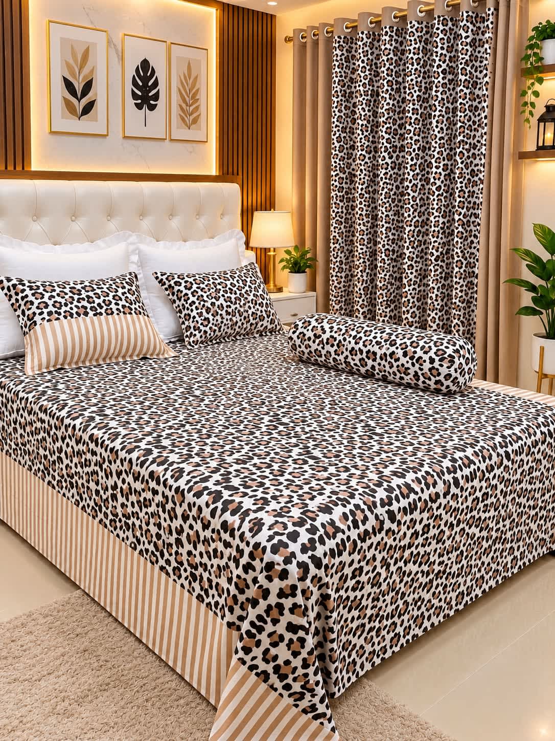 Twill Cotton King Size Bed Sheet – Beige Leopard – Sleep Sheet Bangladesh