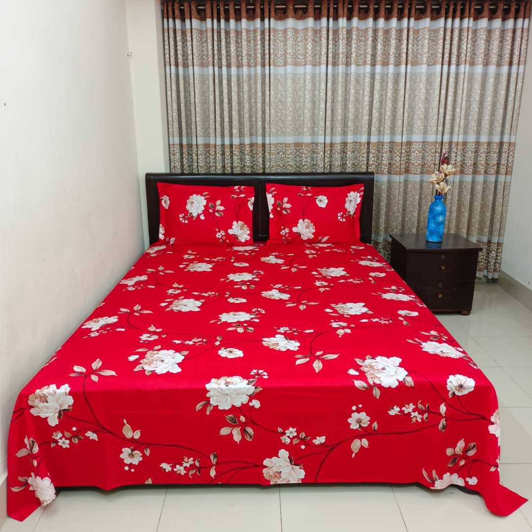 Twill Cotton King Size Bed Sheet – Red Blossom – Sleep Sheet Bangladesh