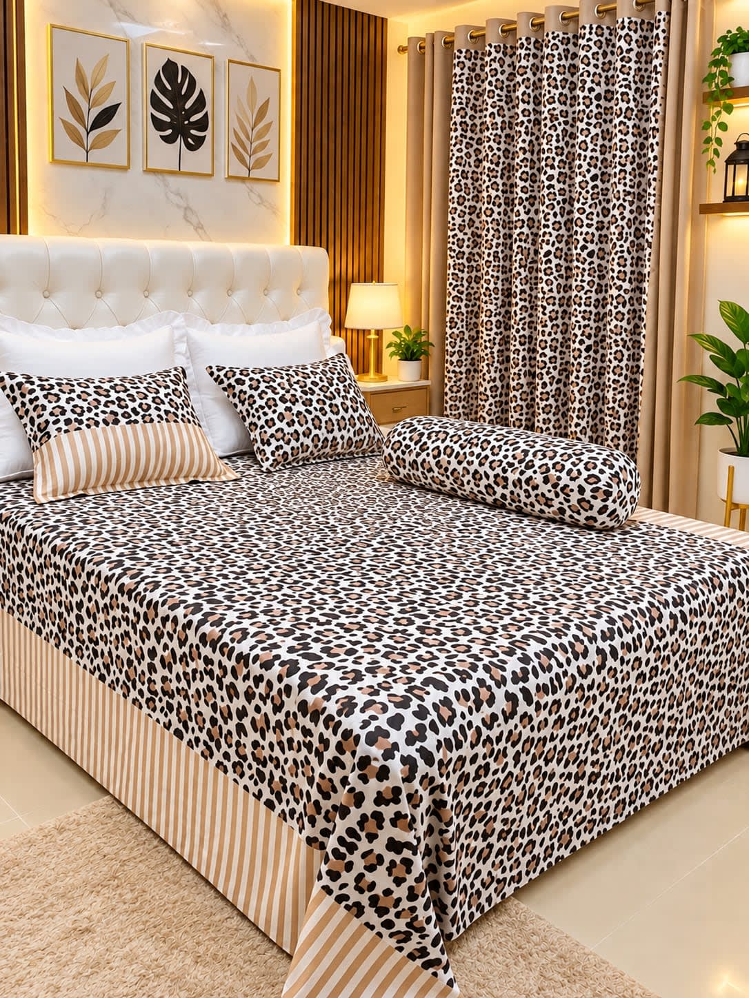 Twill Cotton King Size Bed Sheet – Beige Leopard – Sleep Sheet Bangladesh