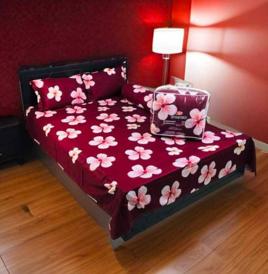 Twill Cotton Comforter Set 5 Pcs – Maroon Frangipani – Sleep Sheet Bangladesh