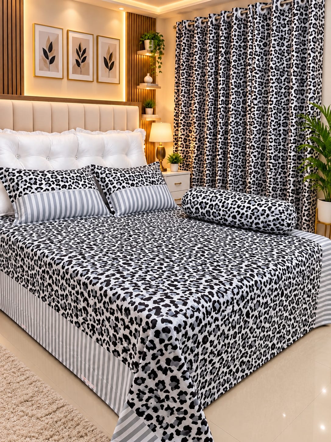 Twill Cotton King Size Bed Sheet – Beige Leopard