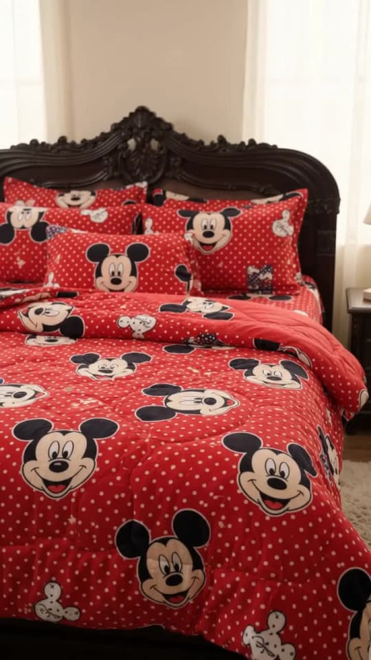 Twill Cotton Comforter Set 5 Pcs – Red Polka Dot Cartoon