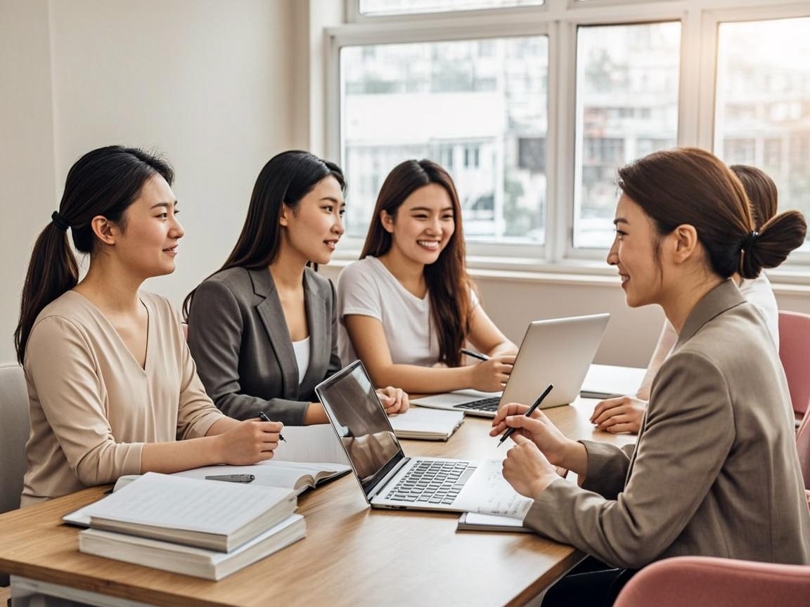 Women attending a business workshop with laptops and notebooks
