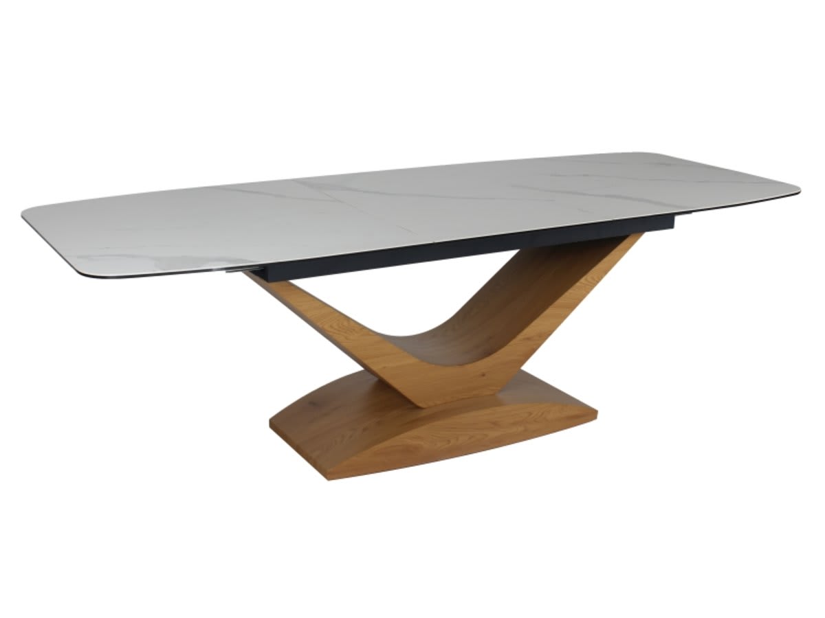 Стол DOLCE CERAMIC 180(240)*95 белый STATUARIO VENATO/дуб