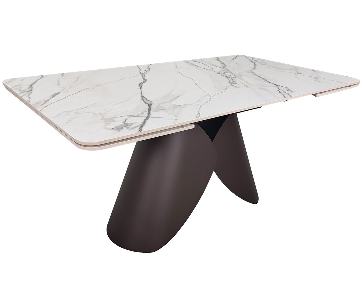 Стіл AGNES CERAMIC 160(240)*90 білий позолочений мат/коричневий
