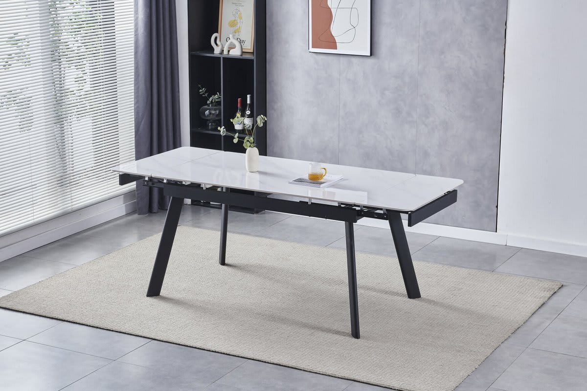 Стол OSLO CERAMIC 120(180)*80 белый глянец/черный каркас