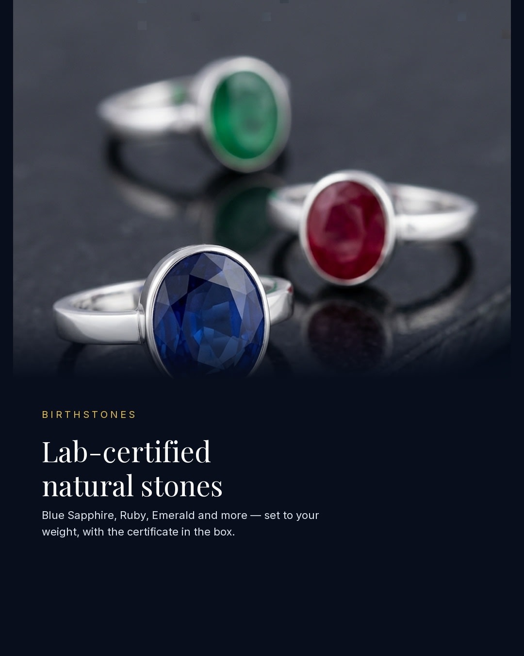 Lab-certified blue sapphire, ruby and topaz jewellery