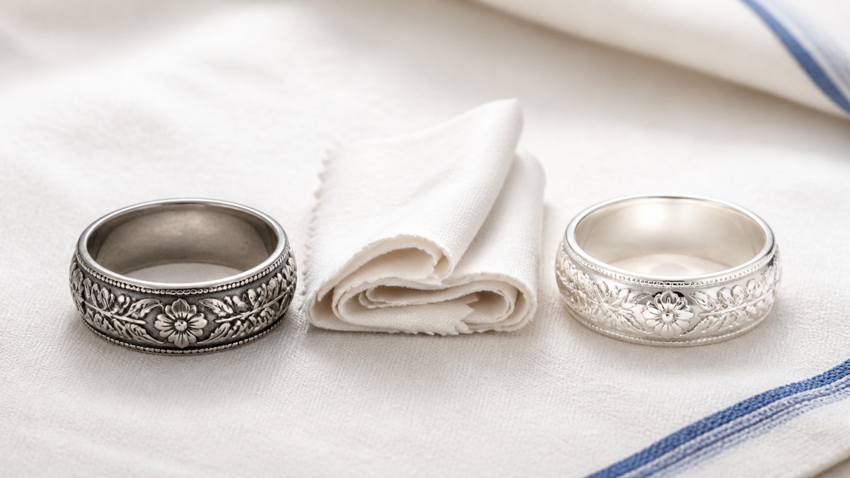 Tarnished and polished silver rings