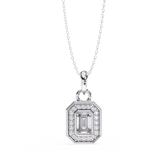 Emerald Cut Halo Pendant