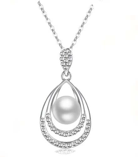 Teardrop Halo Pearl Pendant Necklace