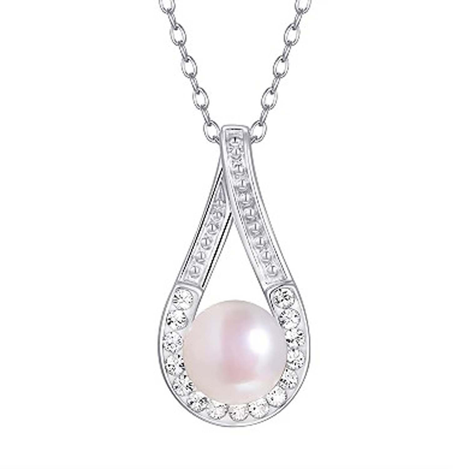 Crystal Teardrop Pearl Pendant Necklace