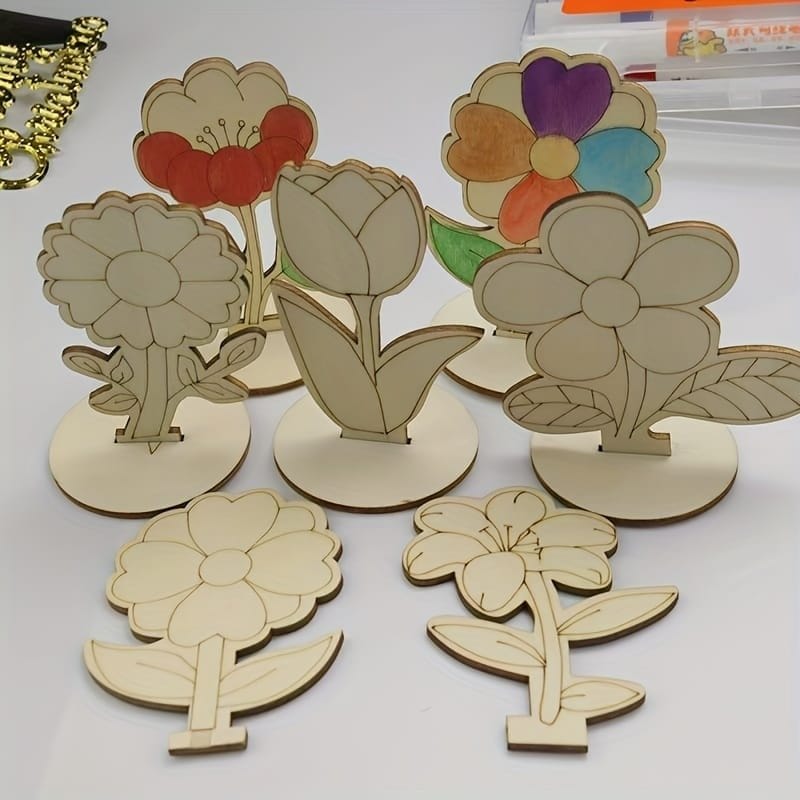 DIY Wooden Flower Coloring Craft Stand Set