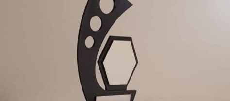 Abstract Wooden Trophy with Hexagon and Circles